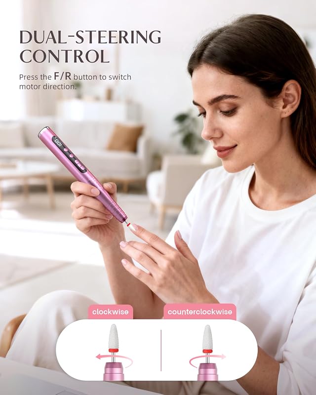 Furadeira profissional 13 em 1, lima elétrica, 35000rpm, 6 velocidades ajustáveis, conjunto de manicure, pedicure para pés, polidor, broca em gel Unhas, removedor de cutículas, manicure, rosa — foto 6 de 8