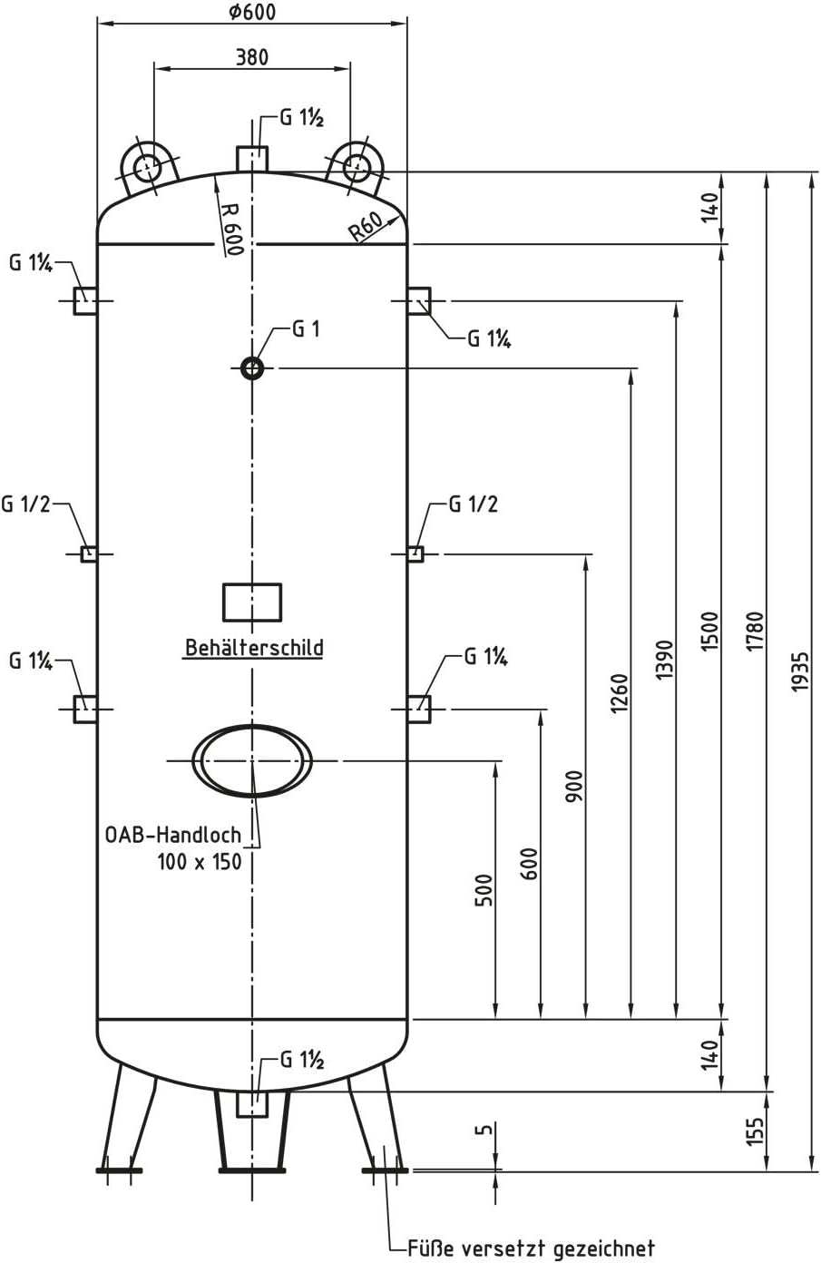Aircraft Boiler 500 L Standing Boiler for Compressed Air System
