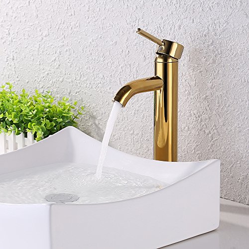 KES Faucet Bathroom Sink Brass Single Hole Single Handle Lavatory Faucet Wash Basin Faucet Tap Lead-Free, Titanium Gold, L3100BLF