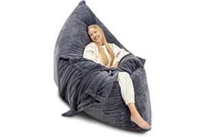 Milliard 3 in 1 Bean Bag Chair, Giant Comfy and Convertible Floor Lounger for Adults and Kids, Beanbag Chair Floor Cushion with Machine Washable Cover and Bonus Blanket (Grey Faux Fur)