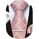 HISDERN Plaid Ties for Men Classic Checkered Tie and Pocket Square Cufflinks Tie Clip Set Woven Men's Necktie Business