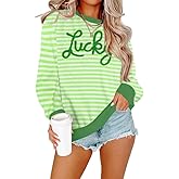 KIDDAD Women St Patrick's Day Sweatshirts: Irish Luck Shamrock Graphic Shirt Casual Holiday Loose Striped Pullover Tops