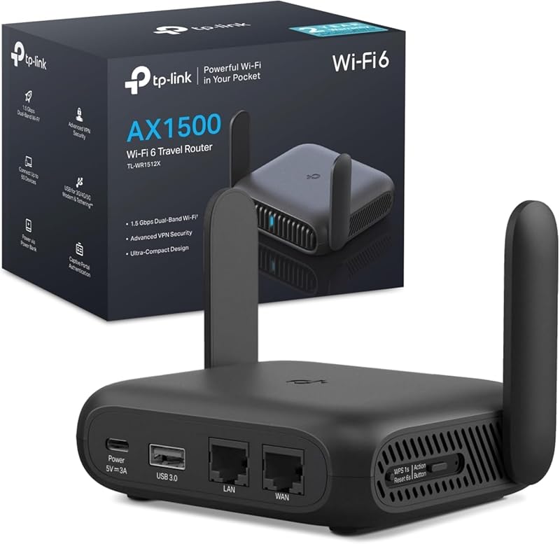 AX1500 TL-WR1512X Portátil Router WiFi 6, VPN, USB-C