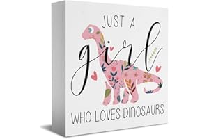 HTBIG Funny Dinosaur Sign Dinosaur Gifts Desk Decor Wooden Box Sign Dinosaur Decor Wood Block Plaque Box Sign for Dinosaur Lovers Women Girls Room Shelf Table Decoration Just A Girl Who Loves Dinosaurs