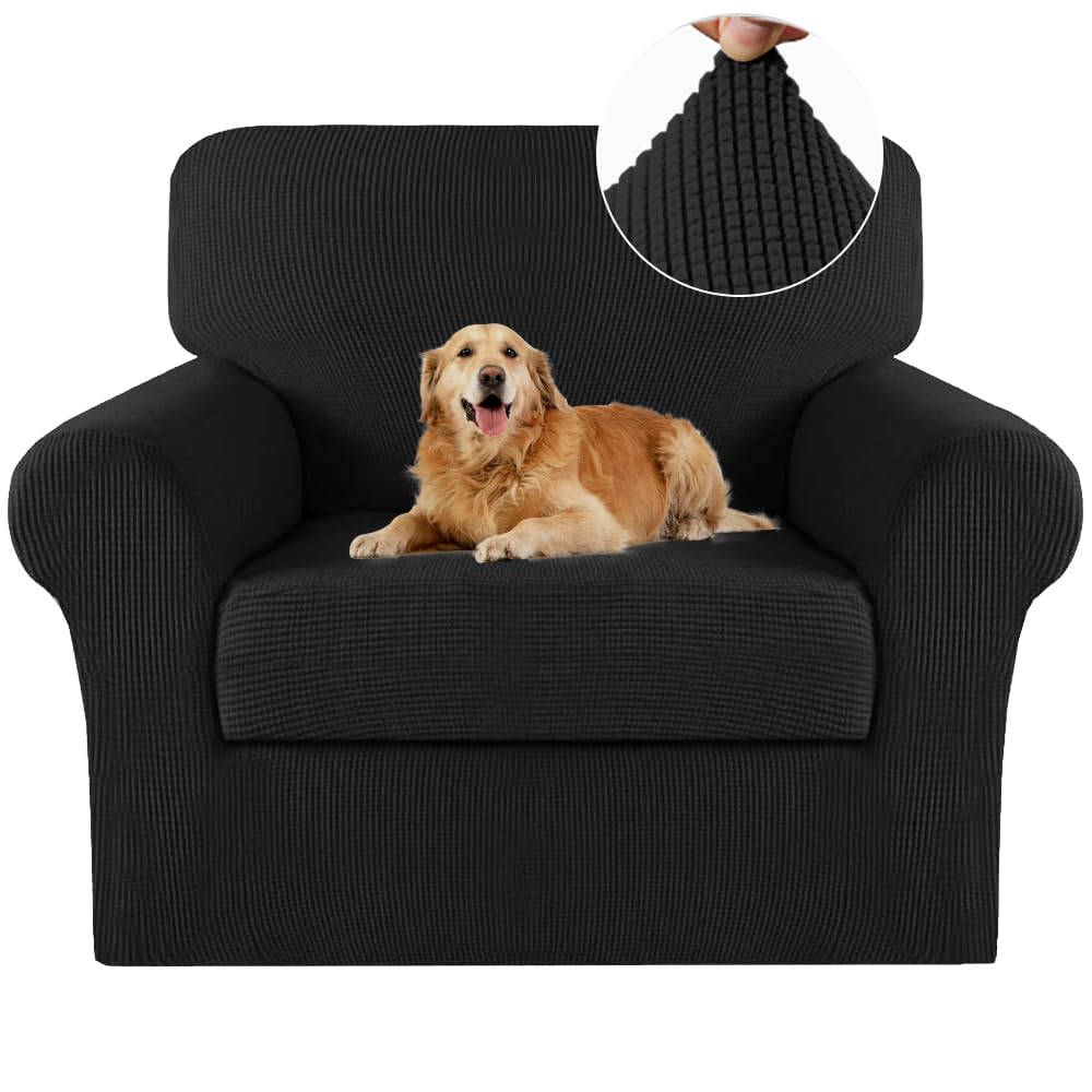 Photo 1 of Turquoize 2 Piece Chair Covers Chair Slipcovers for Living Room Armchair Sofa Covers Chair Couch Cover with Arms Washable Furniture Protector for Chairs Feature Thick Jacquard Fabric (Chair, Black)