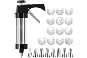 Ht Viik Cookie Press Gun Set,Stainless Steel Cookie Maker,Icing Decoration Press Gun Kit,with 13 Discs and 8 Icing Decorating