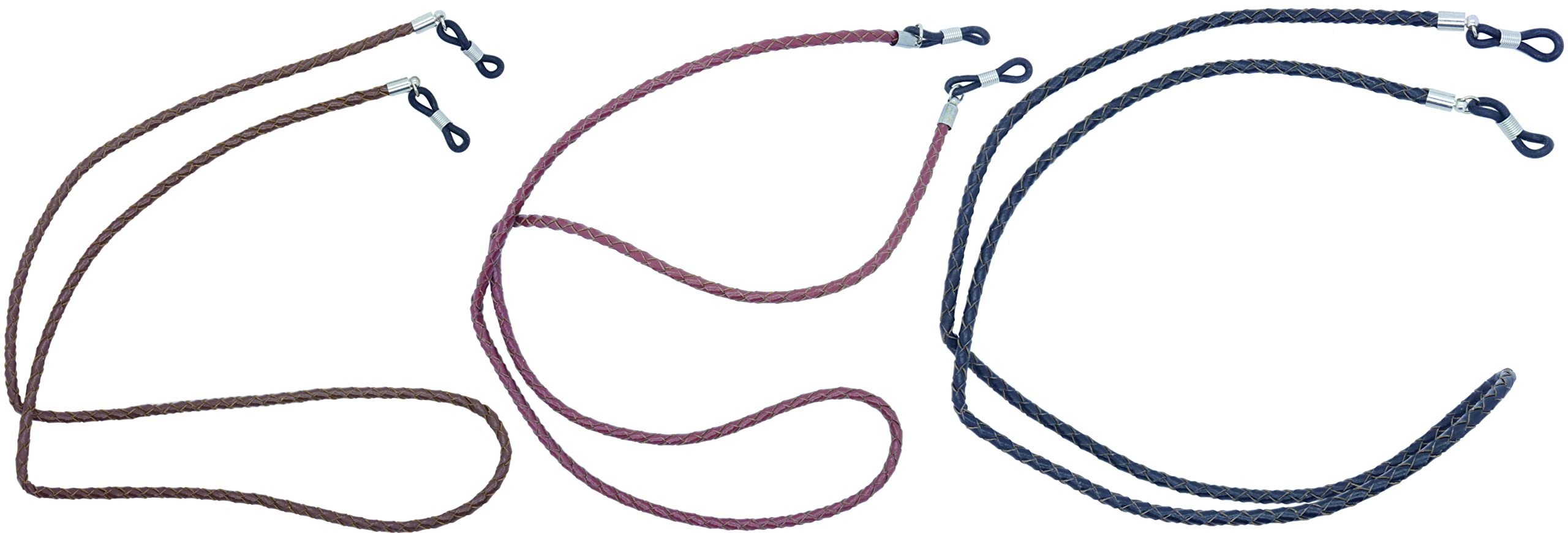 GoOptical Real Leather Platted Spectacle Cords with Traditional Adjustable Fasteners (Mixed (3pcs))