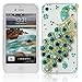 Poposh For Apple iPhone 4 4S 3D Crystal Bling Glitter Diamond Case Cover with Green Blue Peacock - Transparent