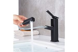 KAIYING Bathroom Sink Faucet with Pull Out Sprayer, Single Handle Kitchen Basin Mixer Tap for Hot and Cold Water, Lavatory Pu