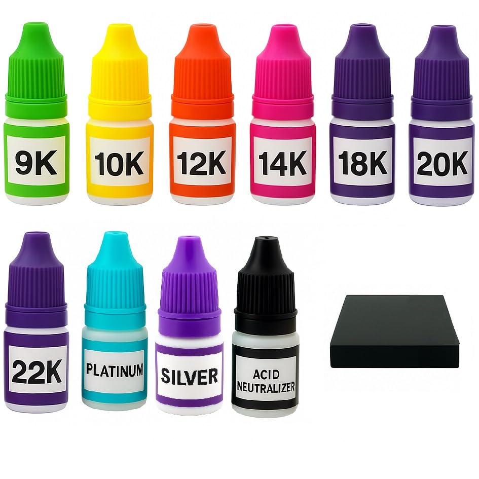 Photo 1 of ? Gold, Silver & Platinum Testing Kit 9K 10k 12K 14K 18K 20k 22K .999 .925 Silver Platinum Solutions with 2x2 Test Stone Precious Metal Tester Real/Fake Check Analysis Kit