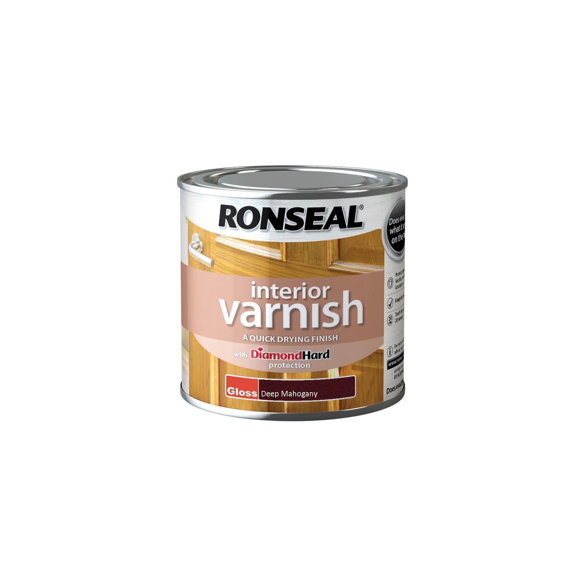 Ronseal RSLINGDM250 250ml Quick Dry Gloss Interior Varnish - Deep Mahogany