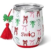Swig Life 12oz Wine Tumbler with Lid, Stainless Steel, Dishwasher Safe, Portable, Triple Insulated Wine Tumbler (Ribbons and Bows)