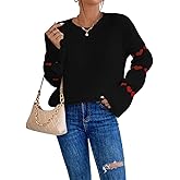 SKAYS Autumn Winter Love Jacquard Trumpet Sleeve Sweater Women Loose Pullover Round Neck Top