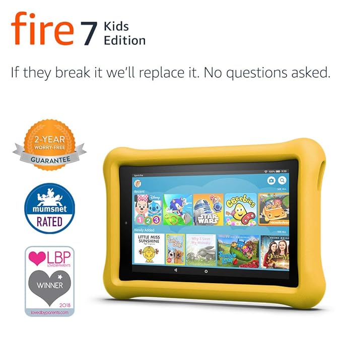 Fire 7 Kids Edition Tablet, 7" Display, 16 GB, Yellow KidProof Case