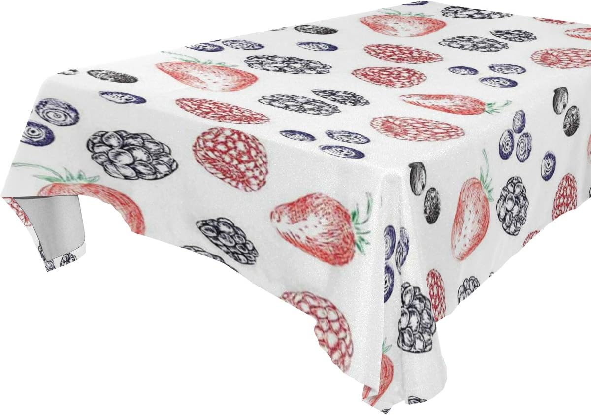 LONYCI Cute Fruit Figures Strawberry Blueberry Raspberry Doodle Style,Oblong Tablecloth Cloth Home Decor for Kitchen, Dining Room, Courtyard, Cafe, Party 173x305cm