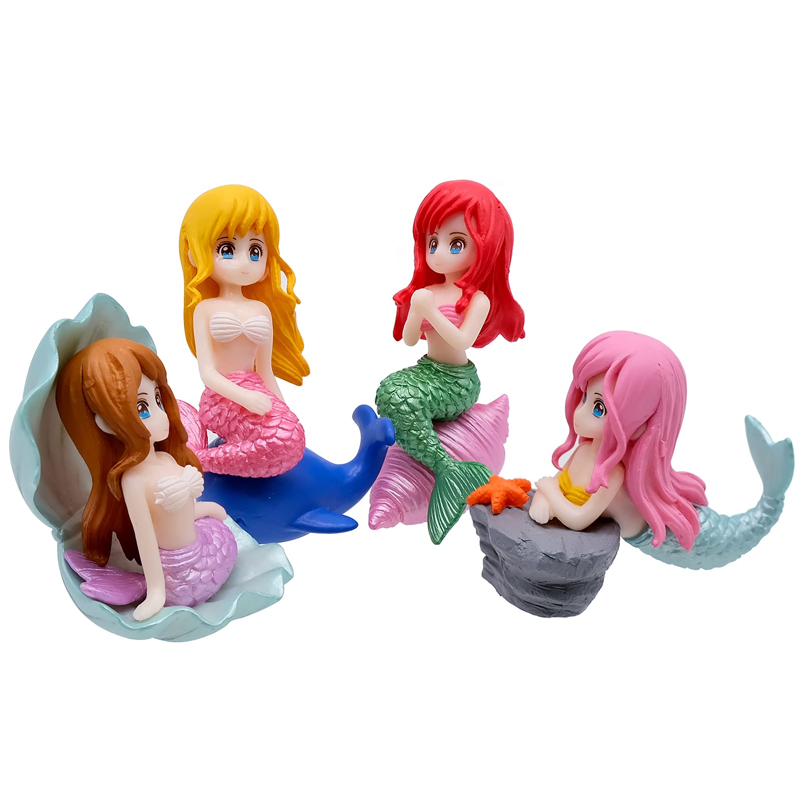 BLLREMIPSUR Mermaid Cake Toppers, 4pcs Mini Mermaid Figurines Miniature Mermaid Ornaments Garden Micro Landscape Accessories for Home Fish Tank Arts Crafts and Mermaid Theme Party Decoration