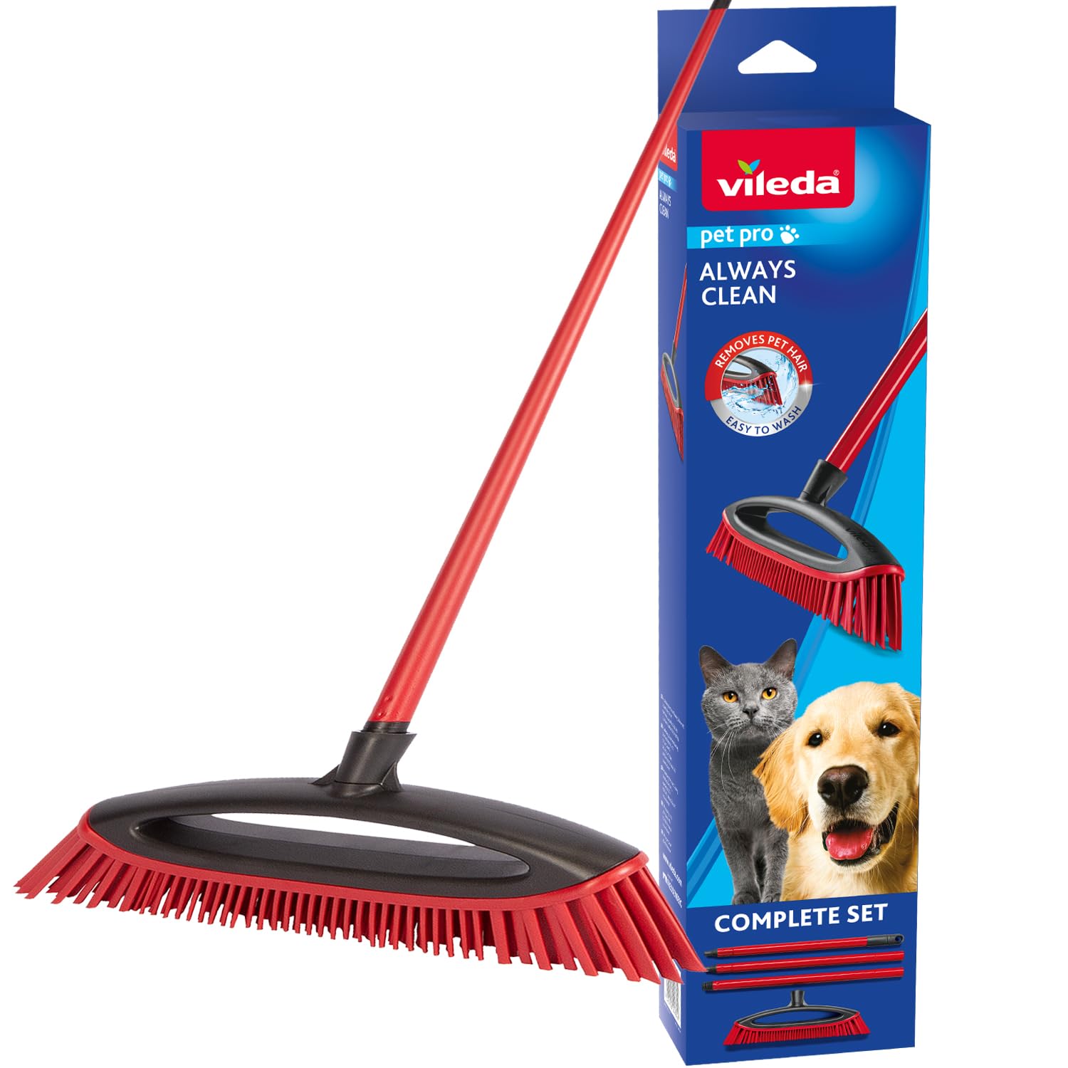Vileda Always Clean Pet Pro Bürstenset, rot, mittel