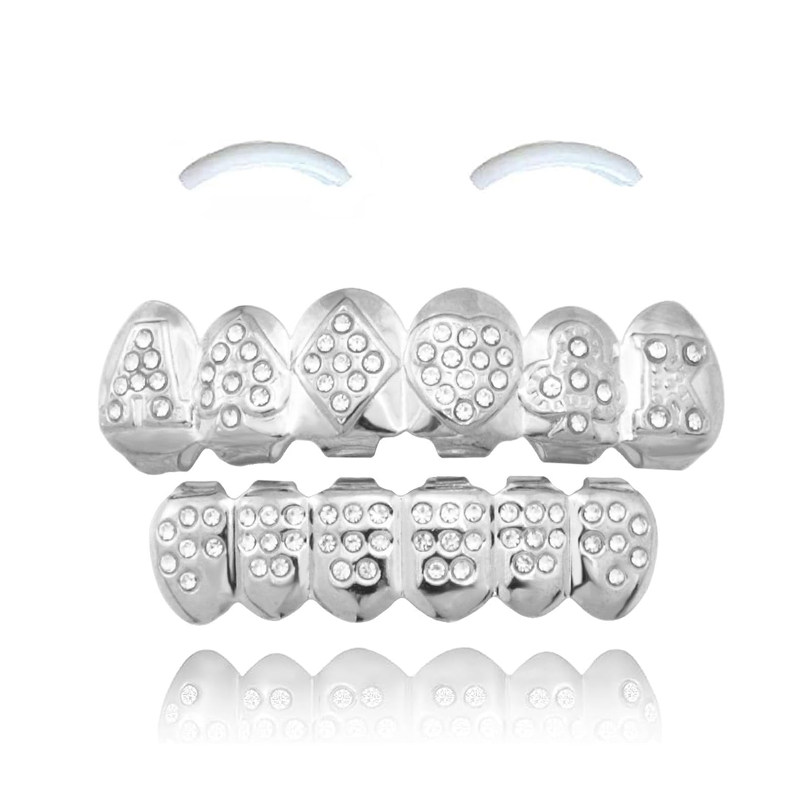 SSyang Dental Grills, Hip Hop Teeth Grills Faux Punk Hip Hop Teeth, Top Bottom Diamond Rhinestone Teeth Grillz Halloween Festival Music Party Hip Hop Rapper Costume Decoration (Silver, Diamond Style),