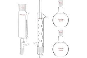 StonyLab 500ml Soxhlet Type Extraction Apparatus, 24/40 Borosilicate Glass Soxhlet Extractor with Allihn Condenser and Two 50
