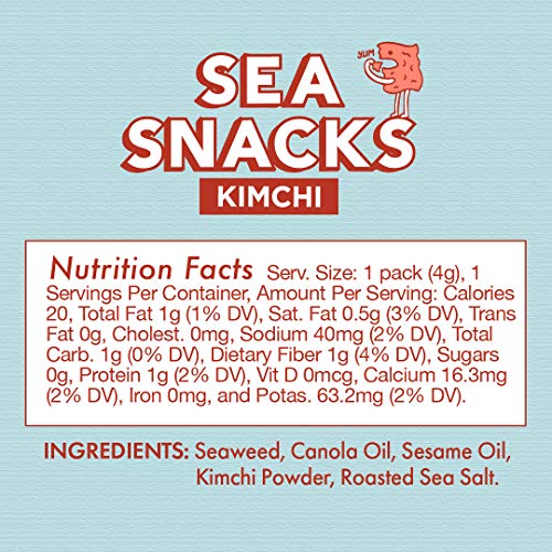 Kimchi Sea Snacks by KPOP Foods - Premium Seaweed Sheets - Kimchi Flavor (Pack of 20) Delicious and Crispy Seaweed Snacks - Vegan Low Calorie Superfood
