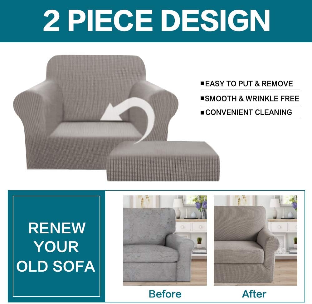 Turquoize 2 Piece Stretch Sofa Covers Chair Cover Couch Covers Slipcovers Including Base Cover and Individual Seat Cushion Covers, Thick Jacquard Customized Fitting (Small, Taupe): Kitchen & Dining