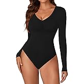KIFOVEN Women's Sexy V Neck Long Sleeve Body Suits Going Out Tops Bodysuits Leotard