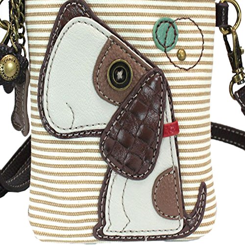 Chala Crossbody Cell Phone Purse - Women PU Leather Multicolor Handbag with Adjustable Strap - Dog - Brown Striped