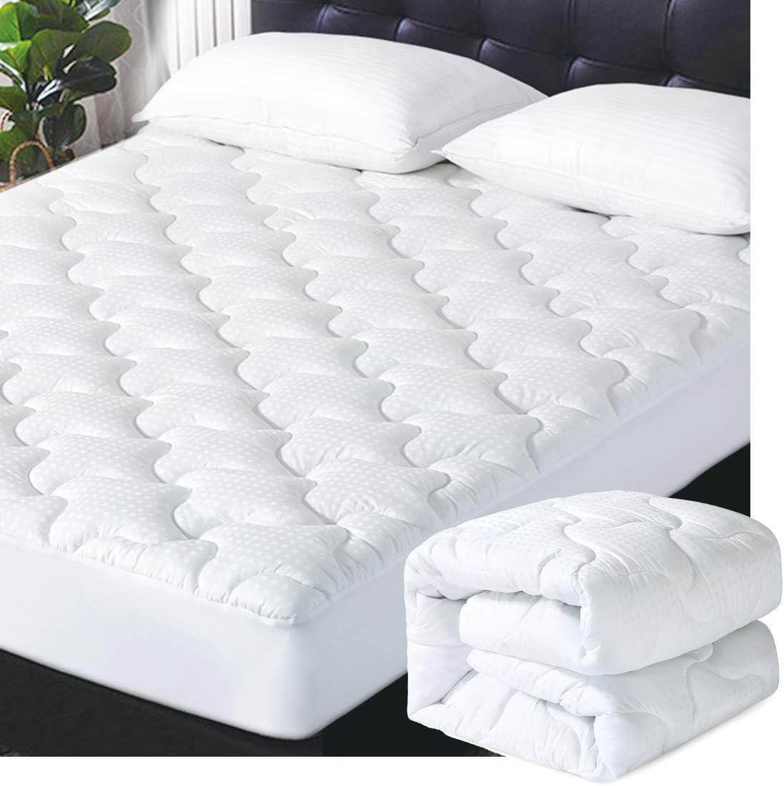 INGALIK Queen Mattress Pad Pillow Top Cooling Mattress Topper 8-21" Deep Pocket Cotton Top (Snow Down Alternative, White)