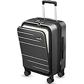 Carry On Luggage 22x14x9 Airline Approved, FLO5 Expandable Polycarbonate Suitcase with Front Pocket (FX-Core, Black, 20 Inch)