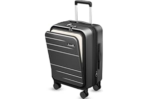 LUGGEX Carry On Luggage 22x14x9 Airline Approved, FLO5 Expandable Polycarbonate Suitcase with Front Pocket (FX-Core, Black, 20 Inch)