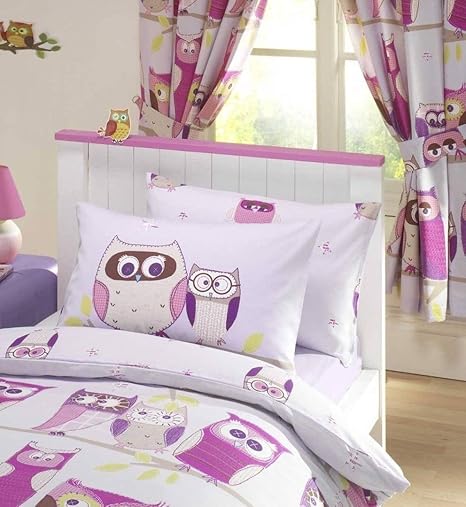 Kids Club Hoot Owls Girls Luxury Fully Lined Curtains Set 66 X 72