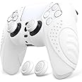 eXtremeRate PlayVital Guardian Edition White Ergonomic Soft Anti-Slip Controller Silicone Case Cover for ps5, Rubber Protector Skins with White Joystick Caps for ps5 Controller