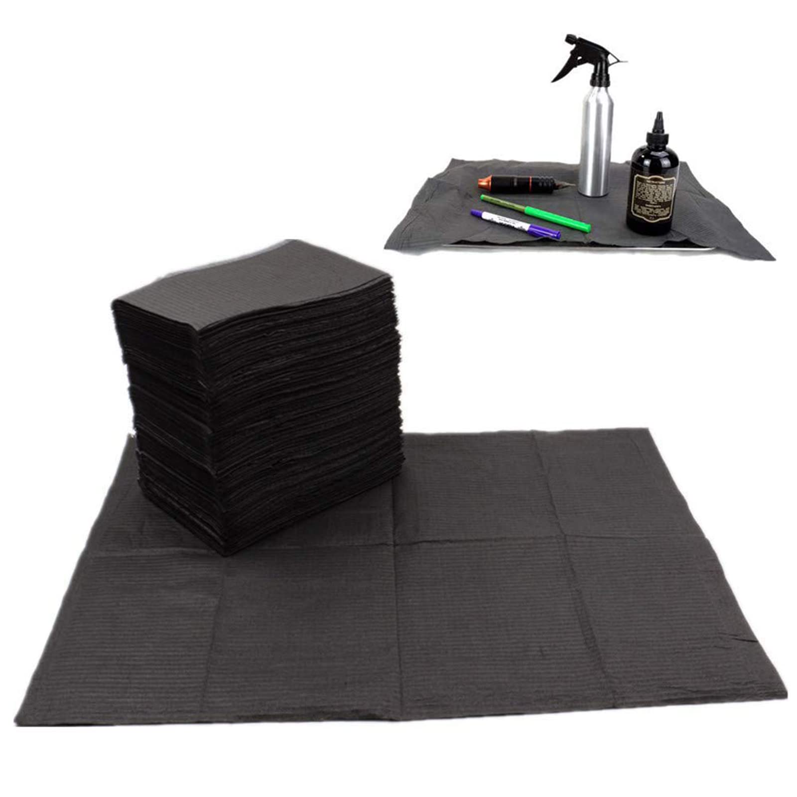Dental Bibs - SOTICA 125 Pcs 13" x 18" Black Premium Disposable Tattoo Bibs Waterproof Tattoo Table Covers Dental Napkins Tattoo Tray Covers Multi-purpose Medical Tattoo Supplies 2-Ply Tissue + Poly