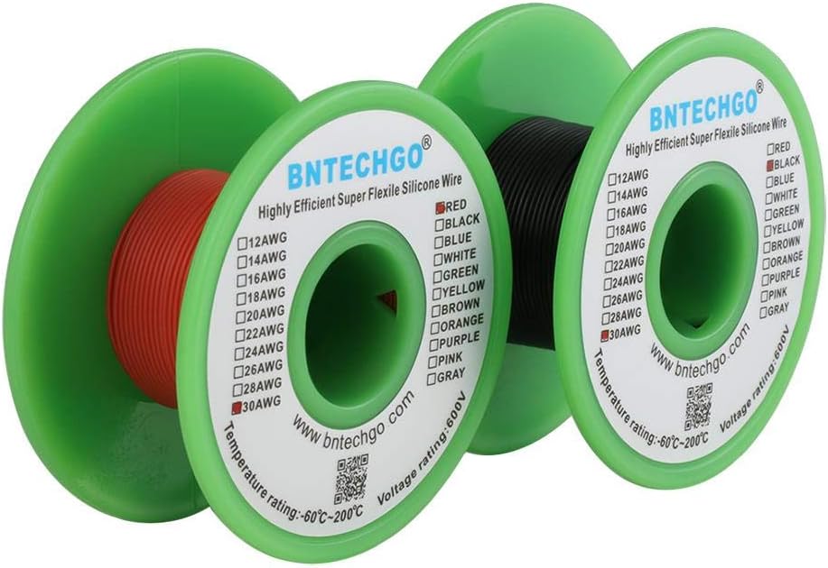 BNTECHGO 30 Gauge Silicone Wire Spool 200 ft Ultra Flexible High Temp 200 deg C 600V 30 AWG Silicone Wire 11 Strands of Tinned Copper Wire 100 ft Black and 100 ft Red Stranded Wire for Model Battery - Image 3