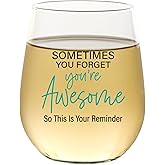 Funny Wine Glass for Women, Men, Girlfriend, Sister, BFF, Mom, Coworker | Funny Christmas Birthday Drinking Cup for Best Friend, Friendship Presents | You're Awesome | 15 oz Stemless Wine Glass