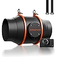 Spider Farmer 6 Inch Inline Duct Fan, 402 CFM Quiet EC Motor Ventilation Exhaust Fan with Speed Controller for Heating Cooling Booster, Grow Tents, Hydroponics, Indoor Gardening