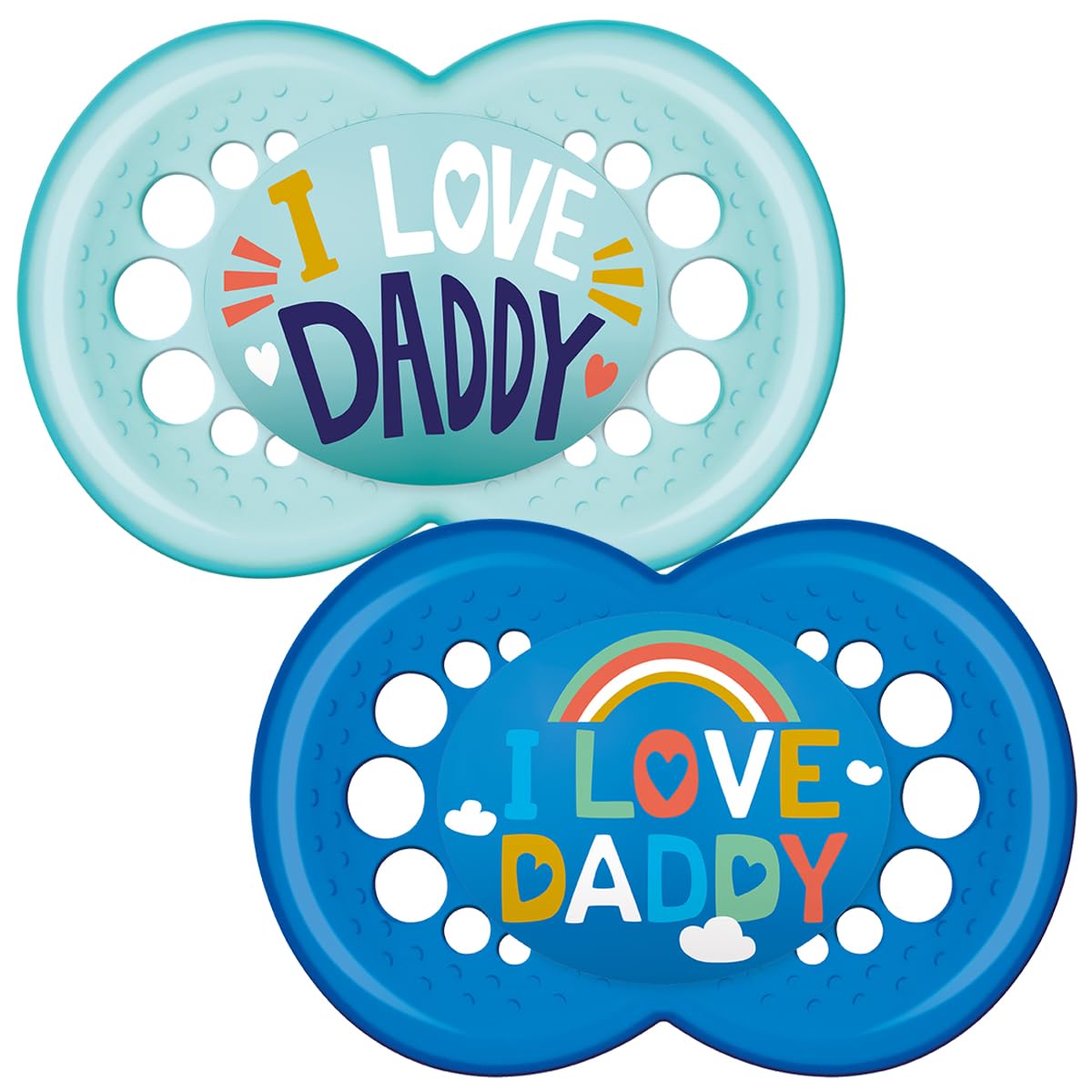 MAM Original Soothers | 6 Plus Months | 2 Pack | Comes in Dummy Steriliser Case | Baby Accessories | Blue - I Love Daddy