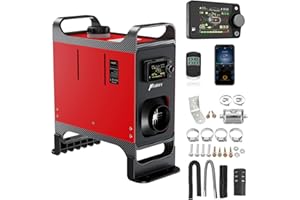HCALORY Red Uypgrade Version 12V 24V 8KW Diesel Heater with Base, Portable Diesel Air Heater All-in-One Heater with Bluetooth APP Control, Fixed Bracket for Car Truck Boat RV Trailer and Camper