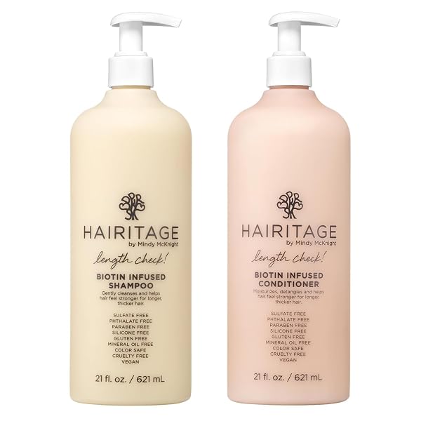 HAIRITAGE BIOTIN + CASTOR OIL SHAMPOO AND CONDITIONER SET – VOLUME + MOISTURE – SULFATE FREE + COLOR SAFE – WOMEN + MEN HYDRATING REPAIR SHAMPOO CONDITIONER