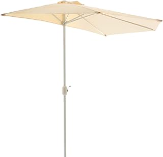 Nexos Sonnenschirm Champagner halbrund Ø 2,70 x 1,40m Wandschirm Balkon-Schirm mit Kurbel Polyester 160 g/m² Sonnenschutz