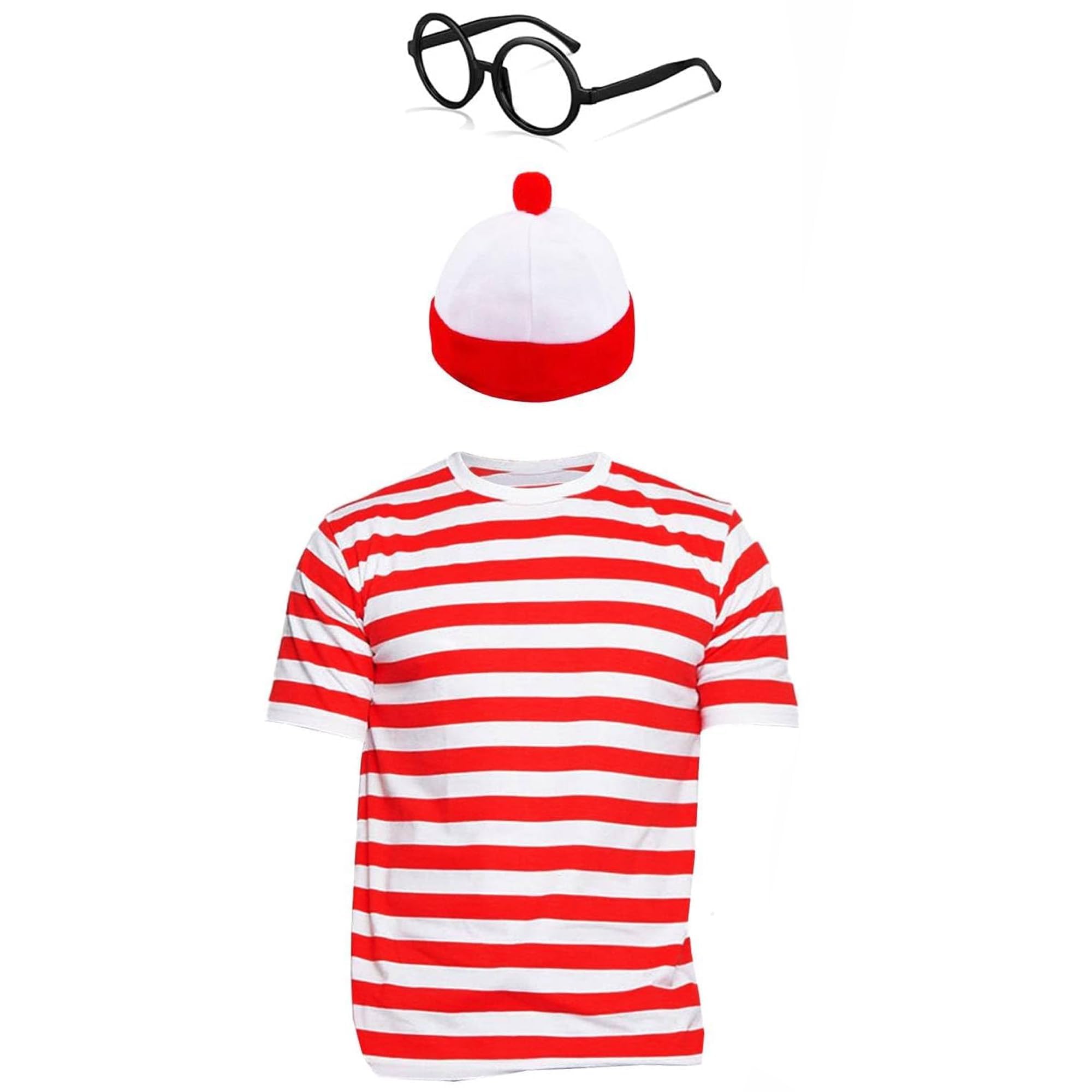 Bismaa Ladies Women's Girls RED & White Strips T-Shirt KIT Hen Party Fancy Dress Costume Book Day stag Night (L/XL) โ image 1