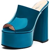DEMOSHINE Women's 6 Inch Platform Heels Slip On Mules Sandals Open Peep Toe Sexy Chunky High Block Heels for Club Party Dressy Shoes