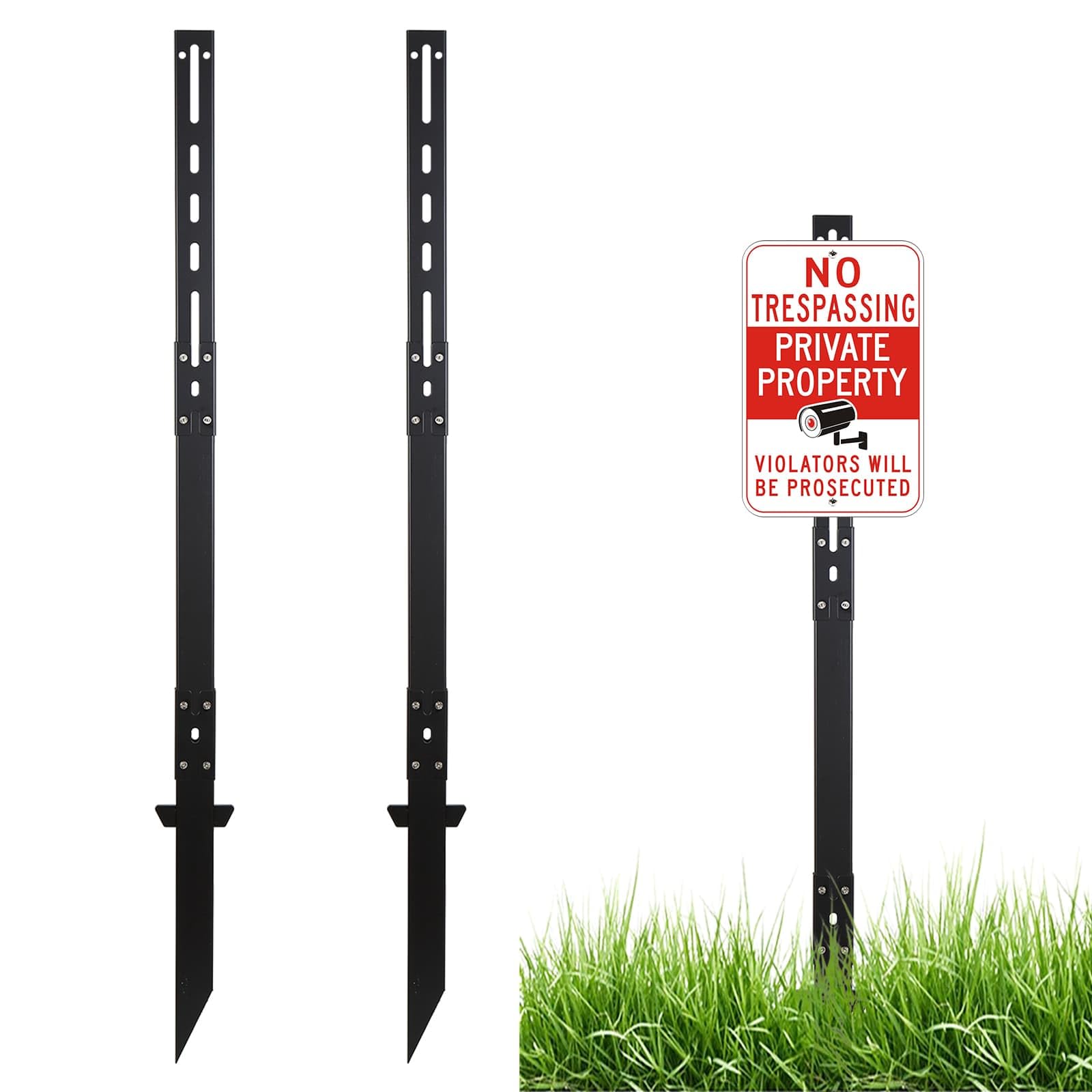 Photo 1 of 2 Pcs 52'' Heavy Duty Sign Stake, Metal Signs Posts, Sign Pole with Holes, Rust-Resistant and Durable Yard Stake for Garden Outside Schools Road Parking(Black)