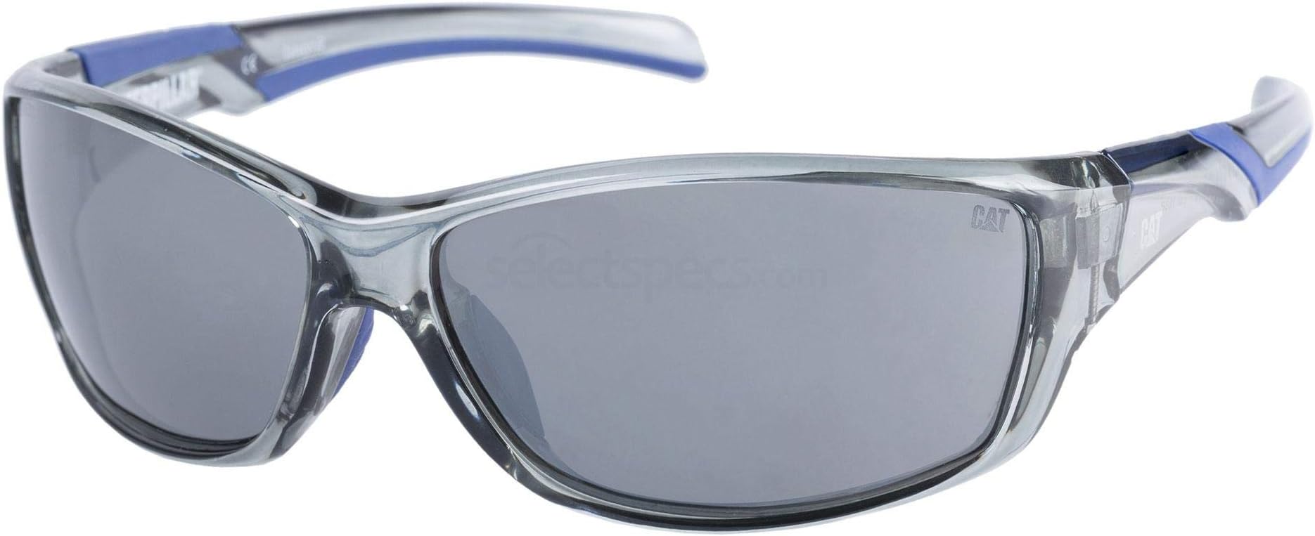 Caterpillar Cat Grader Grey Sunglasses, Gloss Grey Crystal frame, Grey Crystal temple, Solid Smoke silver flash lens, Polarized (CTS-GRADER-108P)