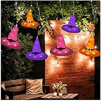 weispo Halloween Decorations Outdoor 6PCS Hanging Lighted Glowing Witch Hat with Battery Operated Lights String for Outdoor, Yard, Tree, Party Decor