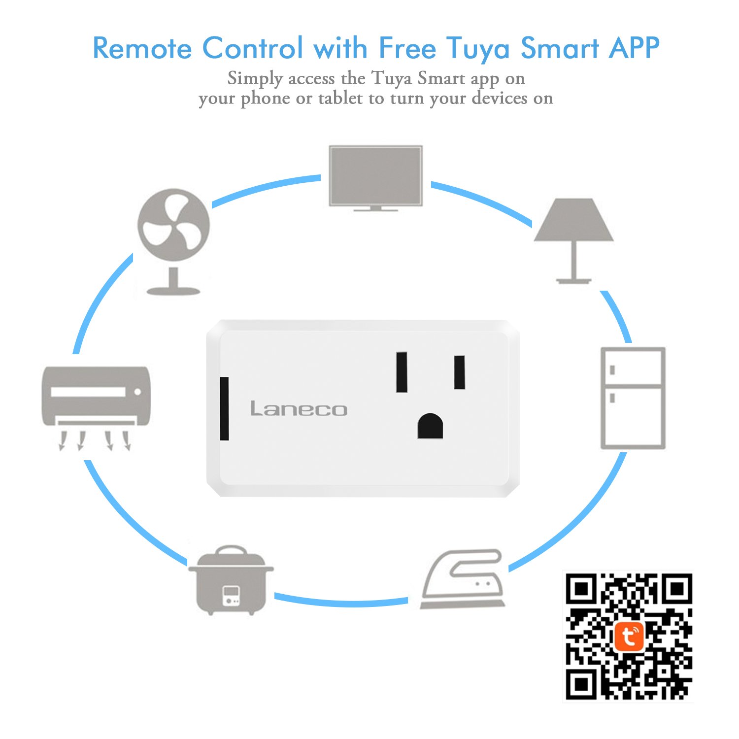 WiFi Smart Plug (2 Pack), Laneco Mini Wireless smart socket Outlet with Timing Function, Control Your Devices from Anywhere Via Free APP, Compatible with Alexa & Google Home, No Hub Required