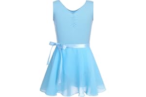 FEESHOW Girls Basic Gymnastics Ballet Dance Tank Leotard Dress with Attached Tutu Skirt