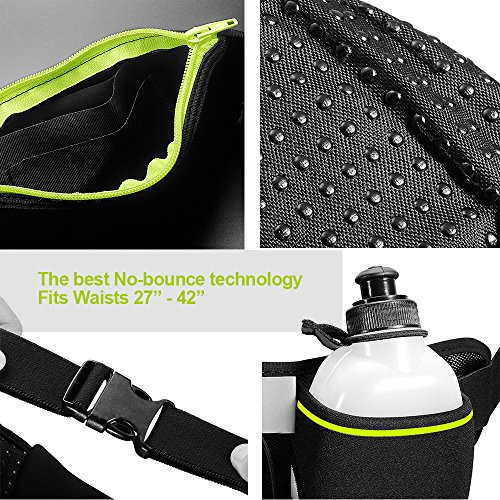 iRainy Neoprene Water-Proof Hydration Running Belt W Touchscreen Zipper Pockets Fitness Workout Belt with Two 12oz BPA-Free Leak-Proof Water Bottles Belt Fits All Smartphones (Green)