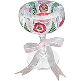 Glass Votive Candle Holders: Clear Candlestick Non-Tip Cups Pedestal Inlaid Dried Real Flowers - Handmade Crystal Modern Cand