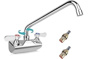 ZKDAUSDO 4 Inch Center Commercial Sink Faucet Wall Mount with 12" Swivel Spout & Ceramic Valve, Kitchen Hand Sink Faucet, 1/2